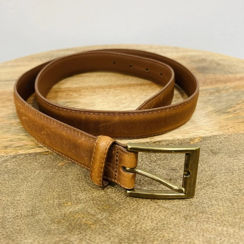 Vintage 1980's LL BEAN TAN Genuine Leather Belt Men's Size 36 Made In USA